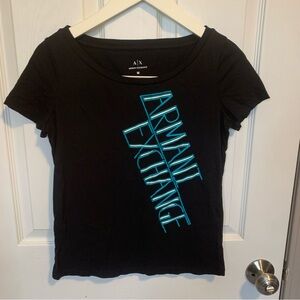 Armani Exchange Black Short-Sleeve Tee with Teal Logo